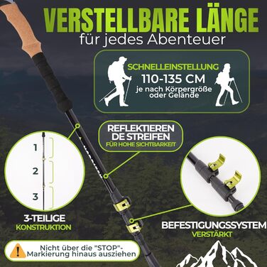 Телескопічні трекінгові палиці з алюмінію для скандинавської ходьби та гірських походів, ультралегкі, регульовані (для чоловіків та жінок) з аксесуарами та сумкою