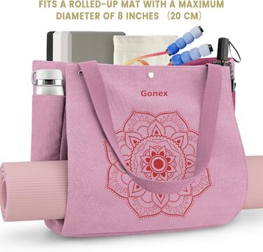 Сумка для йога-мату Gonex, Canvas водонепроникна сумка-тоут для пілатесу, фітнесу, подорожей, офісу, рожева