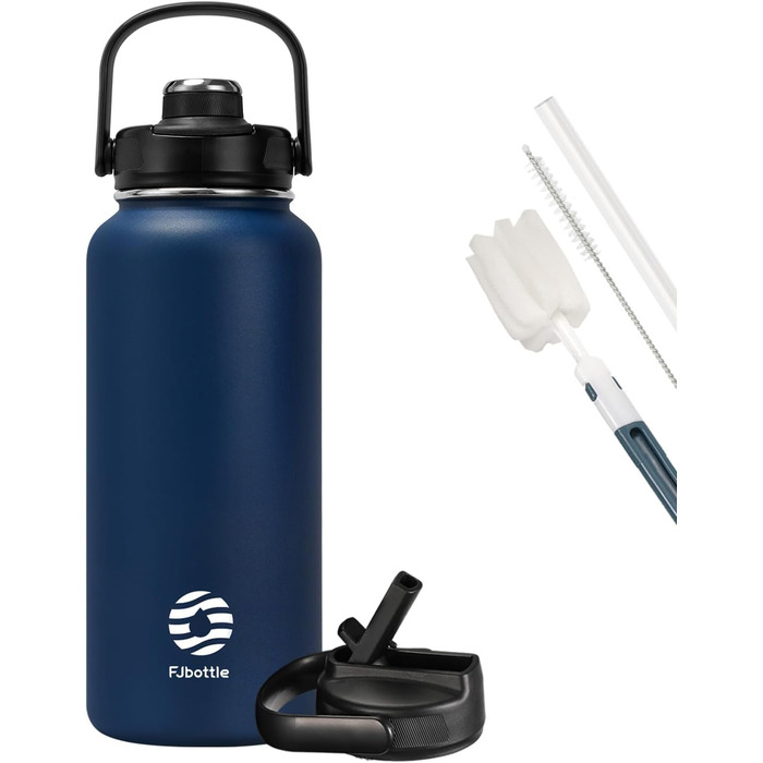 Термобутилка Fjbottle з нержавіючої сталі з трубочкою, 950/1200 мл, 2 кришки, BPA-free, герметична спортивна пляшка для води, велоспорту, школи, фітнесу, газованої води