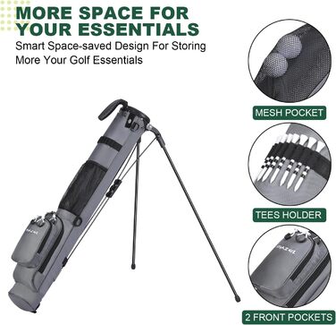 Гольф сумка MAZEL з роздільником на 2 сторони, 2 кишені, регульовані плечові ремені, високоякісний 900D нейлон, легкий матеріал, сіра гольф сумка-олівець для чоловіків та жінок