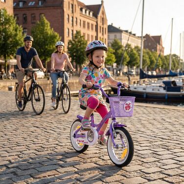 Дитячий велосипед Prometheus для дівчаток 12 дюймів з підтримкою коліс та заднім гальмом, фіолетовий