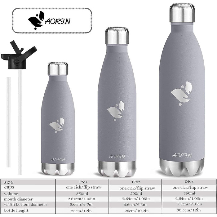 Термофляга AORIN з вакуумною ізоляцією - 350мл/500мл/750мл. Без BPA, зберігає холод до 24 годин та тепло до 12 годин. Ідеальна термофляга для дітей, школи, спорту, активного відпочинку, велосипеду, фітнесу.