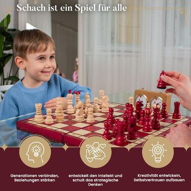 Шаховий набір Intarsien Pearl XL з вишневого дерева | Master of Chess | Класичний шаховий набір 42 см для дітей та дорослих | Шахове поле з фігурами (Червоний XL)