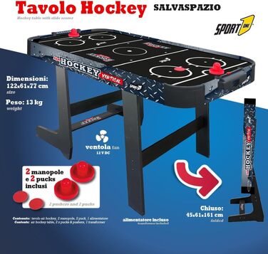 Стіл для повітряного хокею Sport1 Vertikal Klapptisch: компактний, з вентилятором 12V, розмір 121x60x76 см, з підсвіткою та рахунком