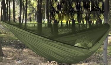 Гамак Trizand з москітною сіткою для кемпінгу, трекінгу та відпочинку на природі - подвійний, міцний (до 250 кг), водостійкий, ультралегкий - колір хакі