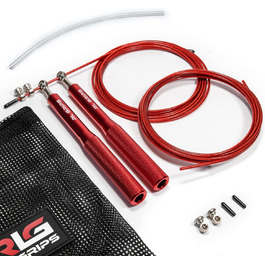 RL Grips® Скакалка для кросфіту з алюмінієвою ручкою - Скакалка з тросом 2 мм - Для кардіотренувань, фітнесу та занять у залі (Червона (Скакалка + запасні частини))