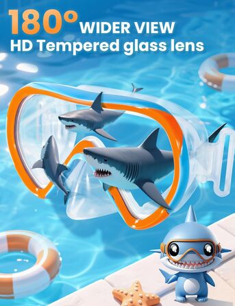 Дитяча маска для плавання та снорклінгу Supertrip, 6-14 років, скло, помаранчево-блакитна