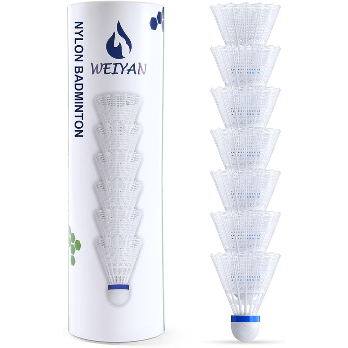 Набір для бадмінтона Flintronic, 6 нейлонових воланів, висока стабільність та довговічність, для тренувань в приміщенні та на вулиці, білий (6 шт.)