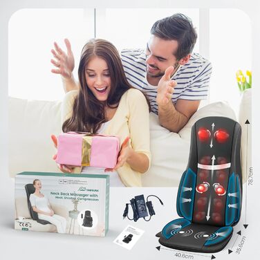 Масажне крісло Snailax Shiatsu з підігрівом, XL. Масажер для спини, шиї, плечей з компресією та вібрацією. Ідеальний подарунок.