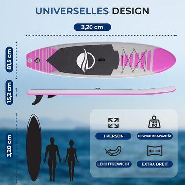SUP дошка SereneLife з повним комплектом аксесуарів, рожева – для плавання стоячи, надувна, з веслом