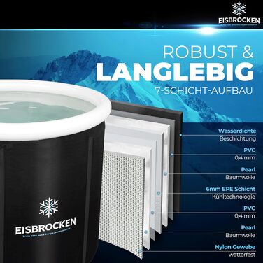 Мобільна крижана ванна Eisbrocken 80 см, чорна, ізоляція 7 шарів, з кришкою для спорту та відновлення, для льодових ванн після тренування, покращує кровообіг та розслаблення м'язів
