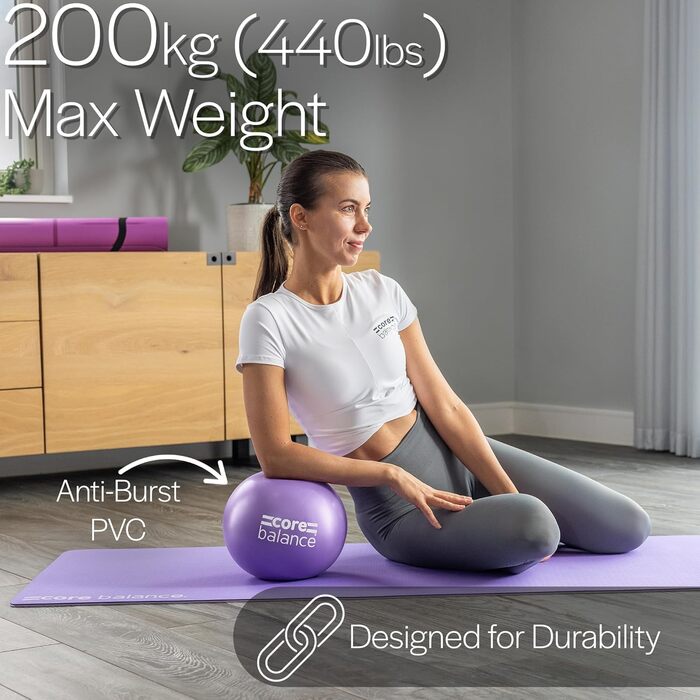 Пілябол Core Balance - Йога-м'яч для фітнесу та реабілітації - 23 см, 200 кг, фіолетовий