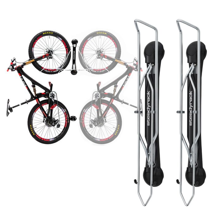 Тримач для велосипедів Steadyrack – поворотна настінна підставка для гірських велосипедів, витримує 35 кг, для коліс 20'-29' та шин 2.1'-2.8', складна настінна монтаж для економії місця (2 шт. в упаковці, хром)