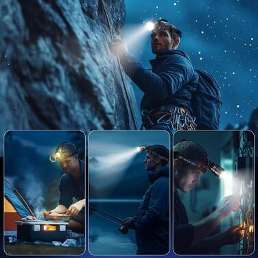 Налобний ліхтар LED акумуляторний, супер яскравий 100000 лм, з датчиком, 9000 мАг, 5 режимів, IP65 водонепроникний, регульований на 90°, для кемпінгу, риболовлі та активного відпочинку