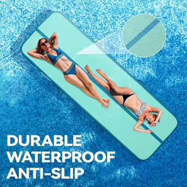 AirTrack мат з електричним насосом, 10-60 см заввишки, 2-5 м завдовжки. Килимок для гімнастики, йоги, кемпінгу, тренувань (зелений+синій, 300x100x10 см)