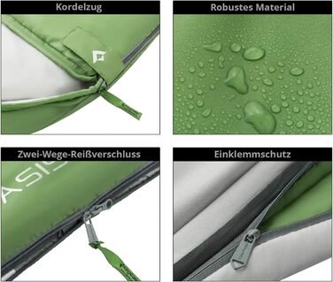 Спальний мішок KingCamp Oasis 250 - літній, для кемпінгу та відпочинку на природі, зелений, довжиною 2.2м, шириною 2.2м, температура комфорту -3°C