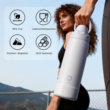 Спортивна пляшка для води Fjbottle з нержавіючої сталі 1000 мл, фіолетова, з кнопкою відкриття та силіконовим дном