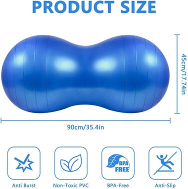 Фітнес-пенопластовий м'яч Flintronic 90x45 см для йоги, пілатесу та балансу, арахісовий гімнастичний м'яч для дітей з насосом, фіолетовий