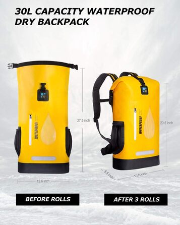 Водонепроникний рюкзак IDRYBAG 30L, жовтий - для каякінгу, кану, кемпінгу та піших прогулянок