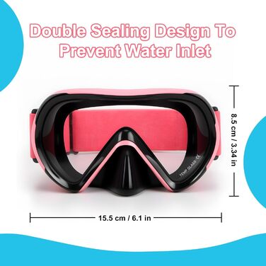 Дитячі маски для снорклінгу Kinder з трубкою, 180° панорама, HD, проти запотівання, для дітей 4-16 років (Рожева)