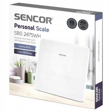 Скляні ваги для ванної Sencor SBS 2475WH, білі, до 180 кг