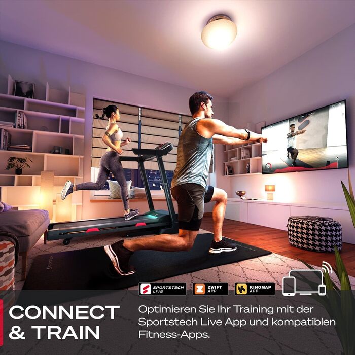 Бігова доріжка Sportstech F31s для дому, 4.5 к.с., 16 км/год, Bluetooth, LED, тримач для планшета, складана, до 120 кг