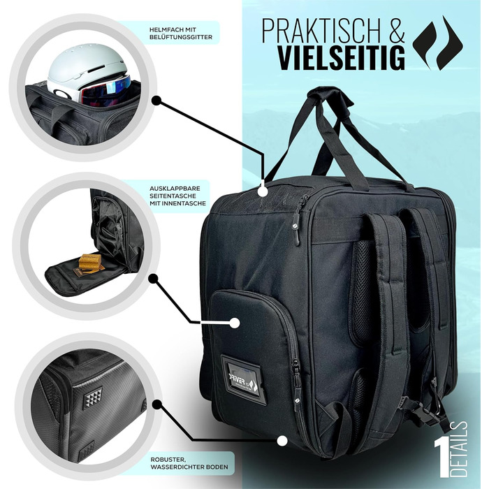 Рюкзак для лижних черевиків Driver13 з відділенням для шолома. Підходить для лиж, сноуборду, роликів та чоботів. Оригінальний рюкзак з 2007 року, чорний.