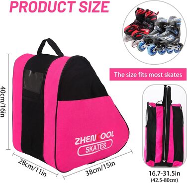 Сумка для роликових ковзанів та ковзанів, рожева: для дорослих та дітей, з регульованими ременями