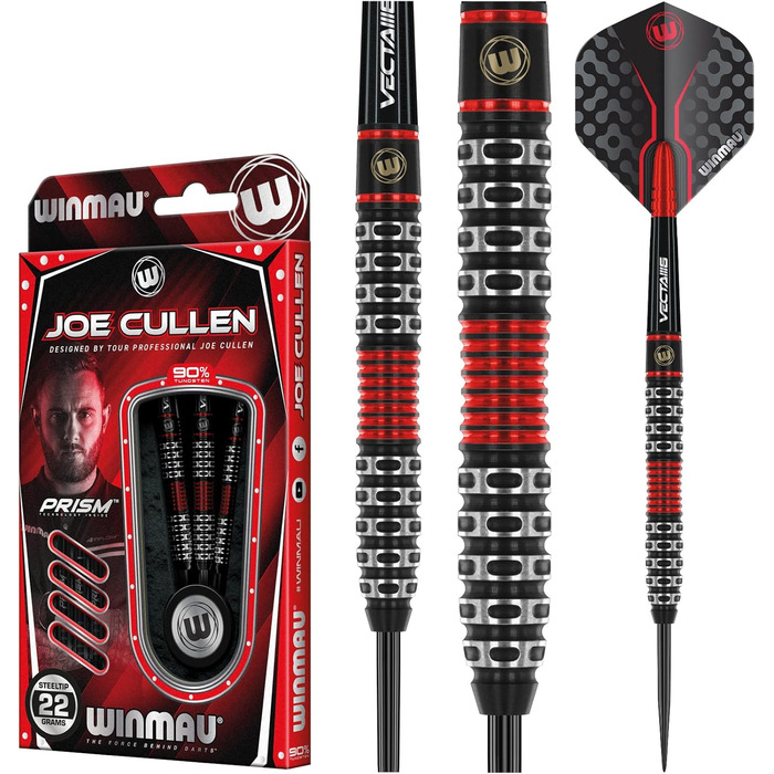 Дротики WINMAU Joe Cullen Special Edition 22 г професійні, вольфрамові, з оперенням і стрижнями