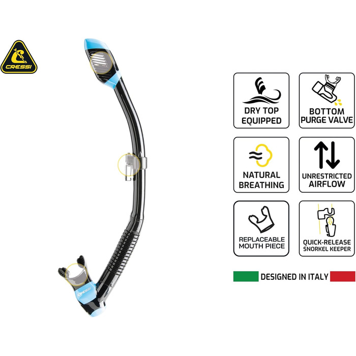Маска для снорклінгу Cressi F1 (Рамка відсутня) + Трубка Dry - Комбо Набір для Дайвінгу та Снорклінгу, Унісекс, Прозора/Жовта