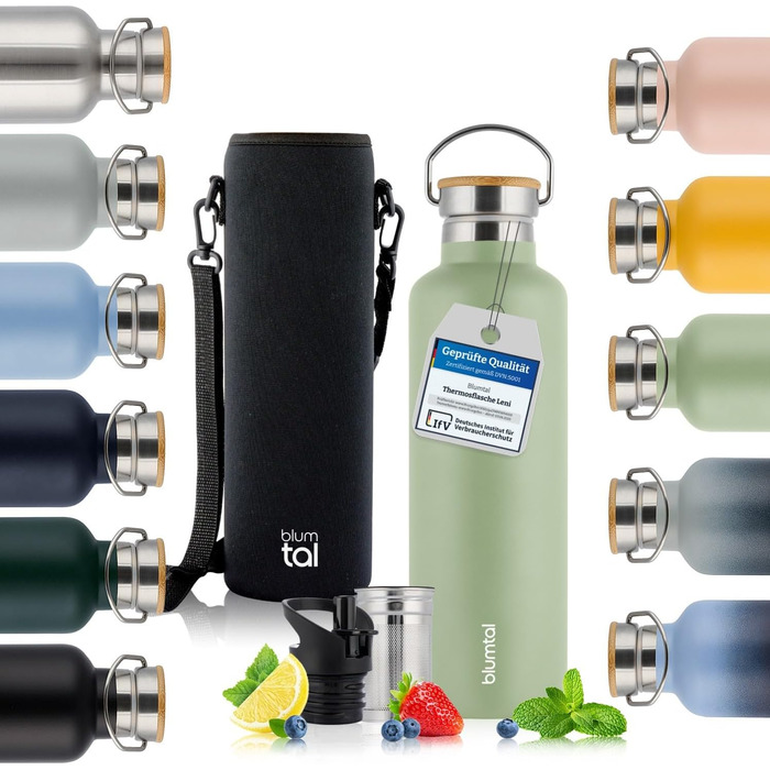 Термос-пляшка Blumtal 1л з нержавіючої сталі, подвійні стінки, ізоляція, без BPA, 1000 мл, зелений колір