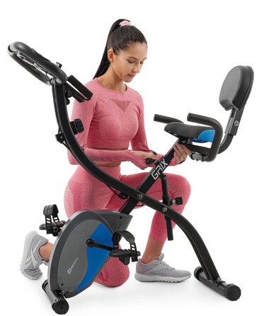 Велотренажер магнітний Hop-Sport HS-3010X Grix X-Bike з еспандерами чорно-синій