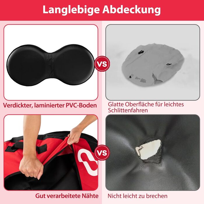 Надувний сніговий санки COSTWAY 200 см для 2 осіб з тросом та насосом, червоний
