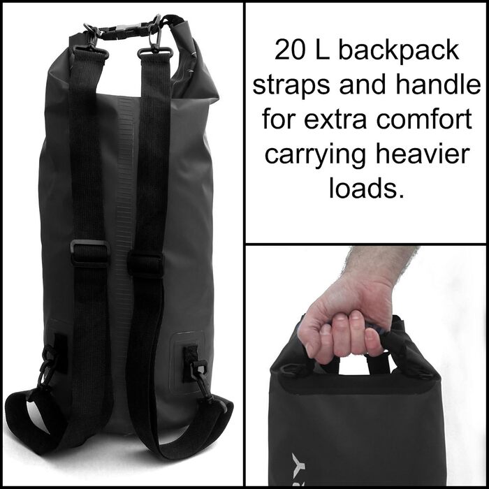 Водонепроникна сумка Ultra Dry Adventurer 20 л, чорна: для каякінгу, риболовлі, кемпінгу та інших водних активностей
