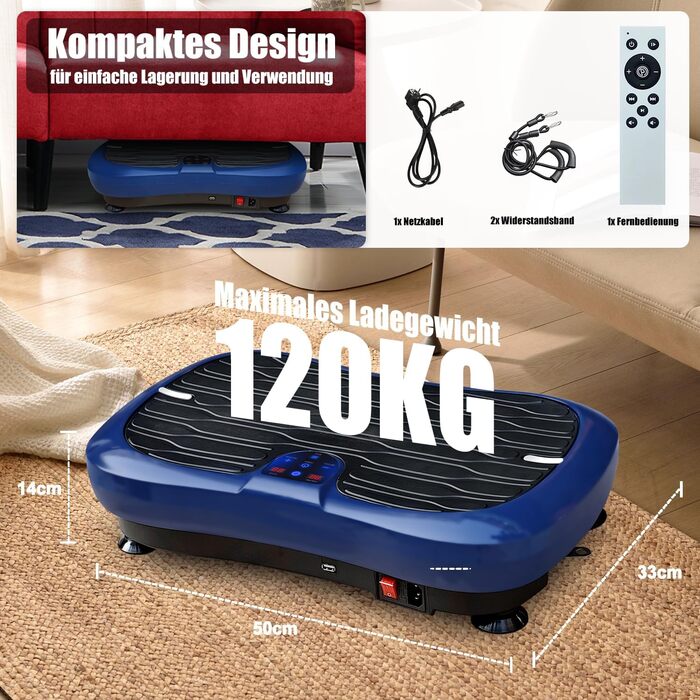 Вібраційна платформа для фітнесу: тренування вдома, 99 рівнів інтенсивності, 5 програм, Bluetooth, масаж, розвиток м'язів