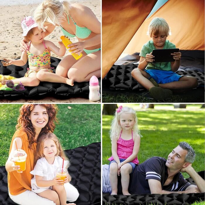 Каревіпарк Килимок для кемпінгу з подушкою, ультралегка повітряна матрац для кемпінгу, водонепроникний килимок для сну для кемпінгу, відпочинку на природі, подорожей, піших прогулянок, пляжу, чорного кольору.