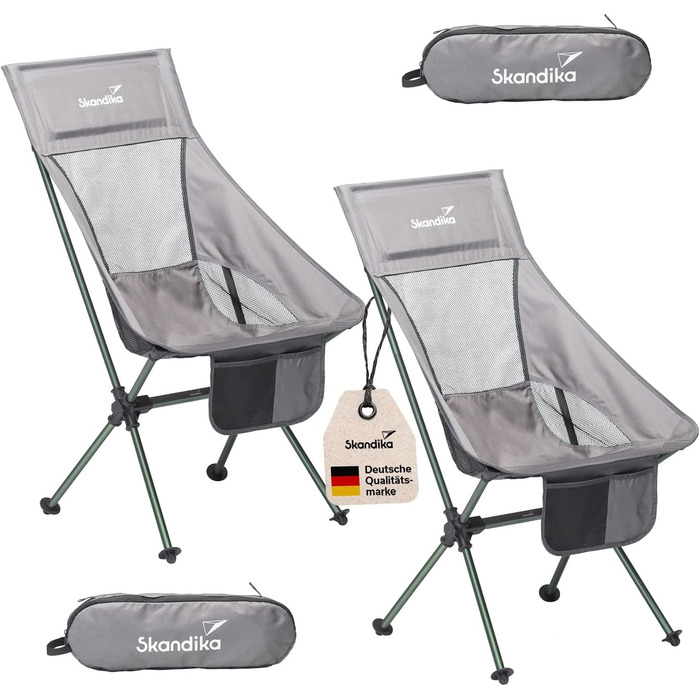 Крісло для кемпінгу Skandika Compact, 150 кг, 2 шт. | Кемпінг, рибалка, компактне, складне, легке, зручне, сіре/зелене