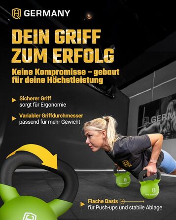 Кетлбел з неопрену HQ Germany® | Повнорозлитий | 2-32 кг | Стартові комплекти | Точність ваги ±2,0%