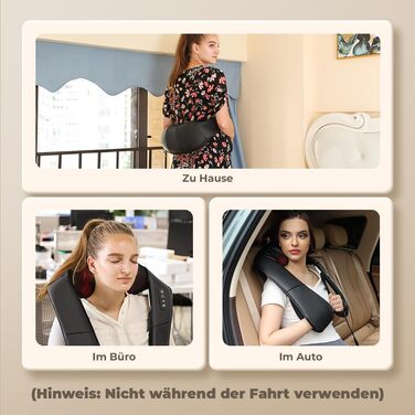 Масажер для шиї та спини ELEHOT з підігрівом, Shiatsu масаж шиї, плечей, спини, попереку, ніг та м'язів. Регульована швидкість, для дому, офісу, авто. Чорний, PU-шкіра