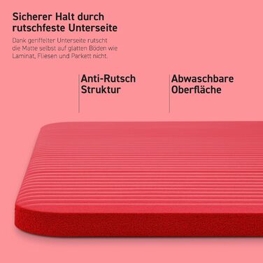 Фітнес-килимок MSPORTS Premium для йоги та гімнастики, 190 x 60 x 1,5 см, рубіновий червоний — гіпоалергенний, без фталатів, з ременем для перенесення та додатковими аксесуарами