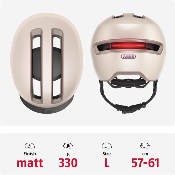 Велошолом ABUS Urban HUD-Y з магнітним LED-ліхтарем, магнітною застібкою, для міста, для жінок і чоловіків, розмір L (57-61 см), бежевий (шампань-золото)