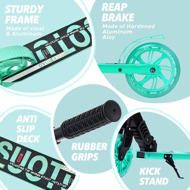 Самокат дитячий SUOTU з колесами 145 мм, до 100 кг, світлодіоди, складаний, регульована висота, для хлопчиків та дівчаток, алюмінієвий (Чорно-синій)