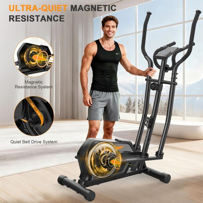 Еліптичний тренажер Crosstrainer 3-в-1 для дому з LCD-монітором та регулюванням навантаження до 287 кг (Оранжевий + Чорний)