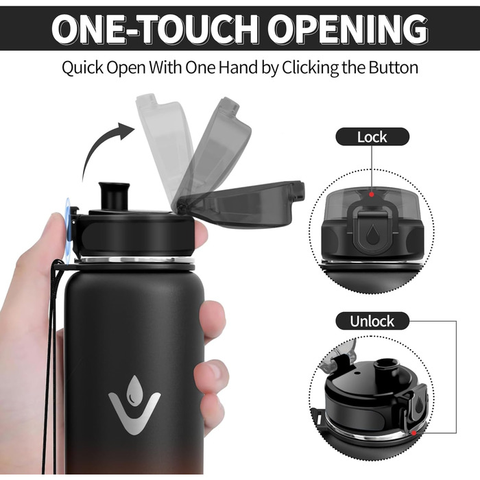 Термопляшка Vikaster 500 мл, нержавіюча сталь, без BPA, для спорту, подорожей та фітнесу, чорно-винна