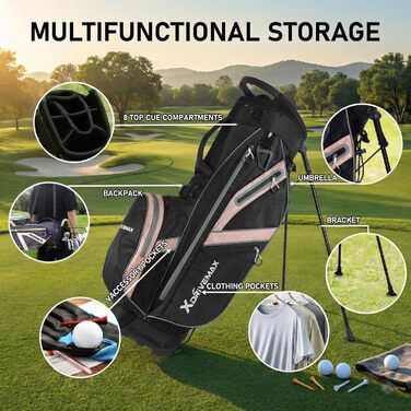 Сумка для гольфу, легка сумка на штативі з 8 відділеннями для чоловіків та жінок, преміум сумка для гольфу з дощовим чохлом, кишеню-холодильник та набір аксесуарів для гольфу (рожевий)
