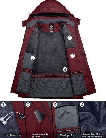 Жіноча гірськолижна куртка GEMYSE, водонепроникна, тепла, вітронепроникна, зимова, червона, XXL