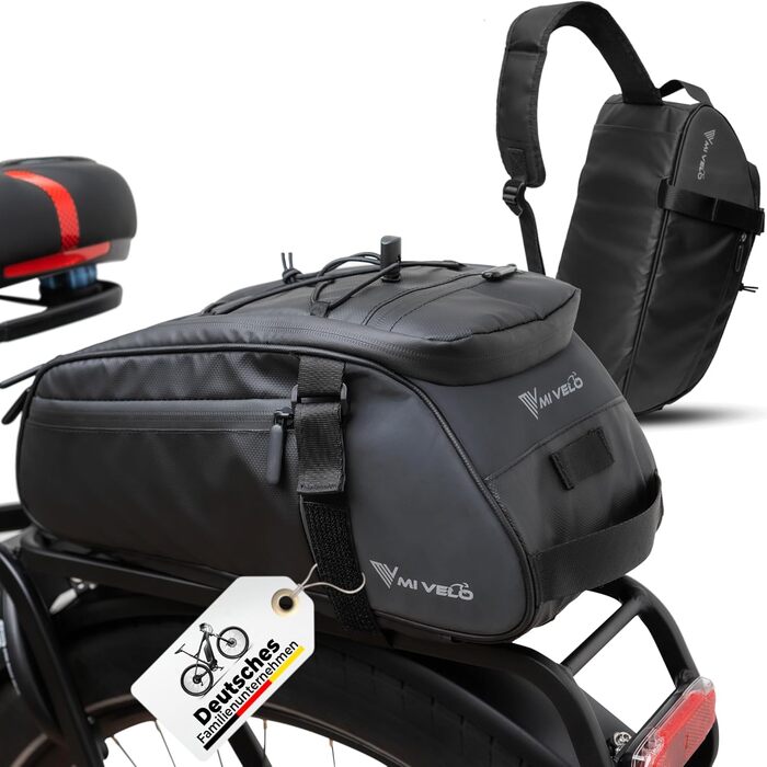 MIVELO 3-в-1 велосипедна сумка на багажник 9 л, водонепроникна, з відбивачами, чорна – сумка на багажник, через плече та ручна