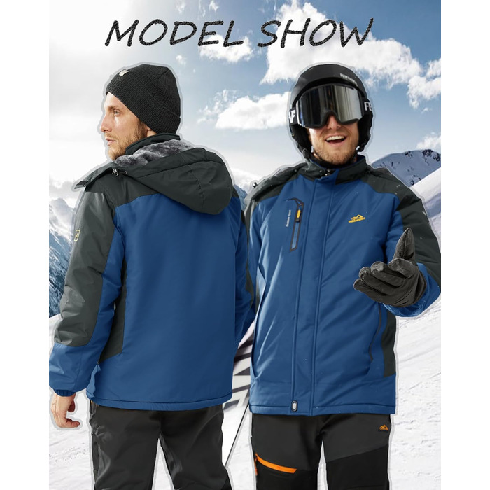 Зимова куртка KEFITEVD для чоловіків: водонепроникна, тепла, з капюшоном, softshell, флісова, розмір M, колір джинсовий блакитний