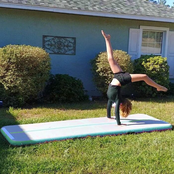 JOYTALENT Надувний гімнастичний мат Air Matte Track, 3 м, висота 10 см, з насосом для занять гімнастикою, акробатикою, йогою вдома, на вулиці або в залі. Розмір: 300 x 100 x 10 см, колір: зелений