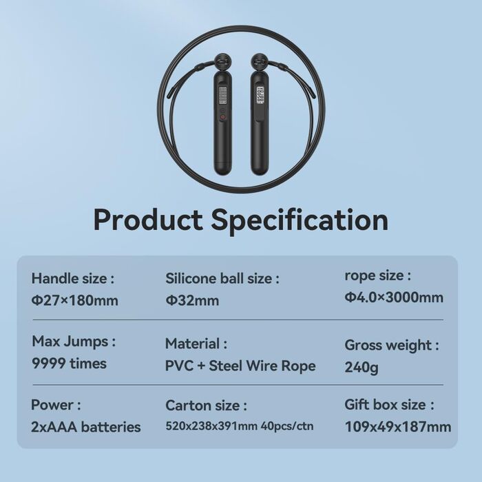 Скакалка Fitdays з лічильником, розумний вантажний канат для тренувань, регульований канат для початківців та професіоналів, Jump Rope з аналізом даних через APP, підрахунок калорій